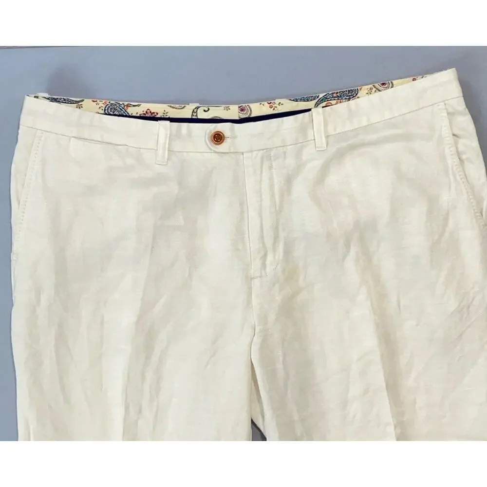 Tommy Bahama Flat Front Linen/Tencel Lightweight Chino Pants. Ivory, 42X27.5 EUC